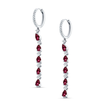 Drop Dangle Hoop Earring Pear Ruby CZ 925 Sterling Silver Wholesale